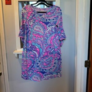 Lilly Pulitzer Preston T-Shirt Dress Pink Tropics Mermaids Call Size Small